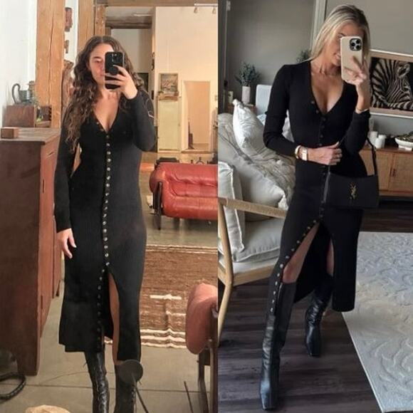 LPA | NWT Kavala Sweater Dress in Black Midi Button Front Knit Cardigan XS - Picture 3 of 16